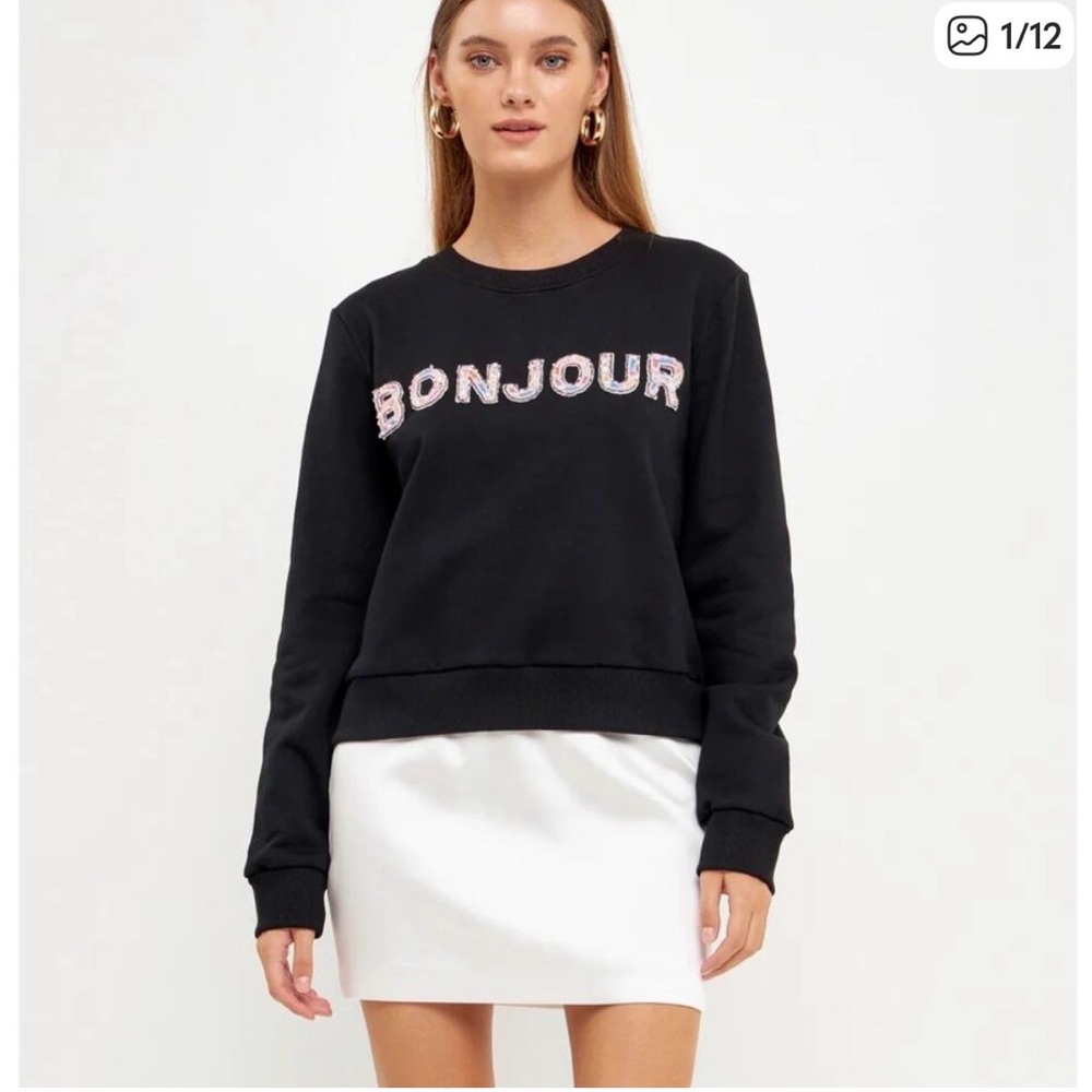 Endless Rose Bonjour Sweatshirt M | Black Embellished Graphic Sweatshirt